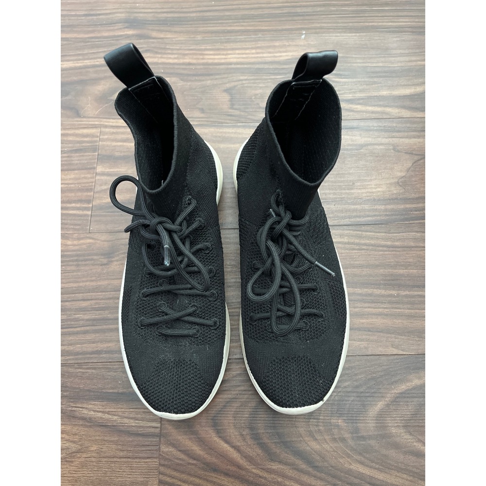 Black Knit High Top Sock Sneakers Lace Up Athleisure Shoes size 8